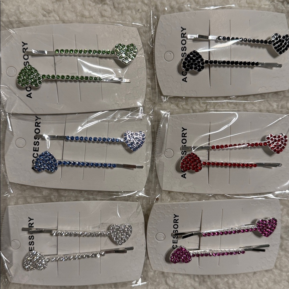 Heart Rhinestone Hair Clips Set